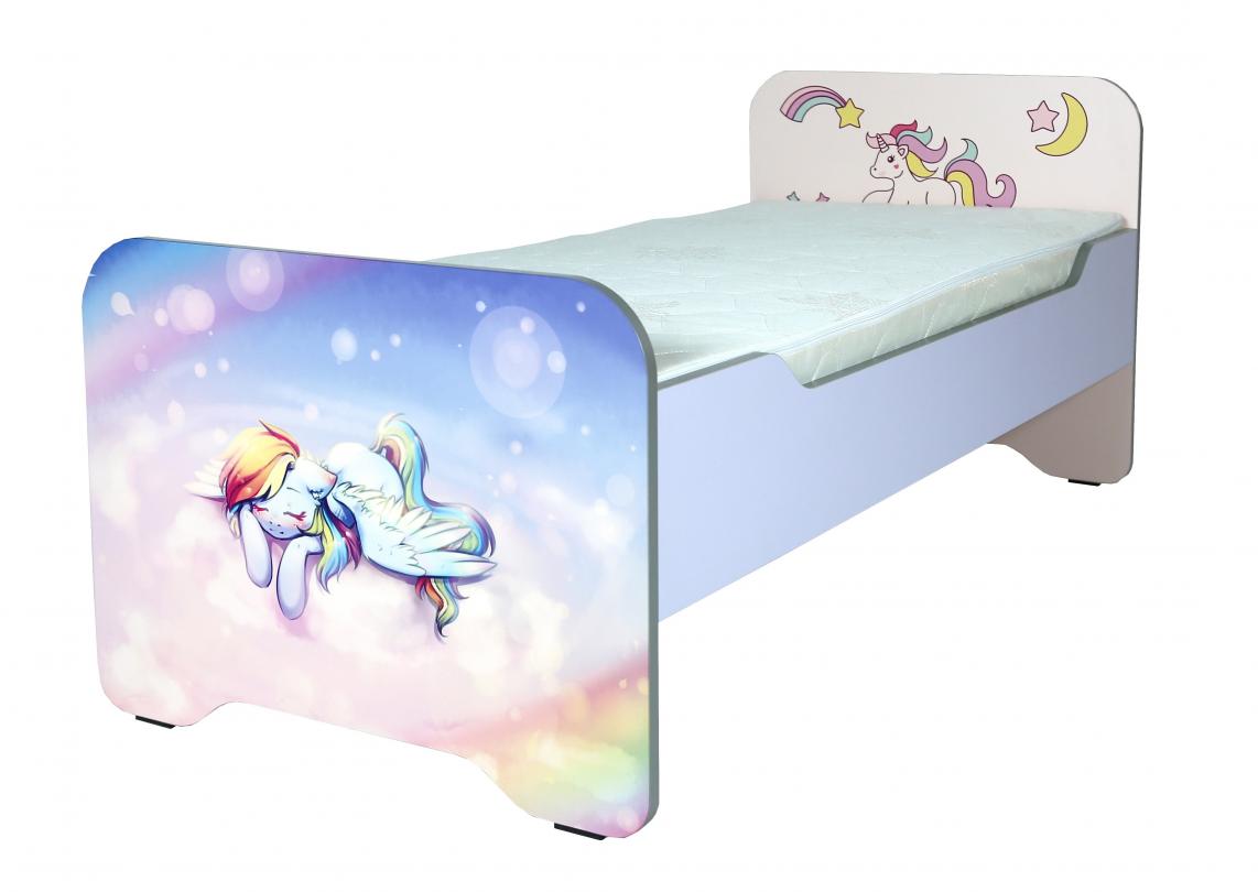 Ліжко дитяче з заокругленими бильцями з фотодруком, "Єдиноріг" без матрацу, боковини та спинки з ламінованої ДСП,(ТОВ ‘’АЛМАНТ’’), 1432х634х615 мм.